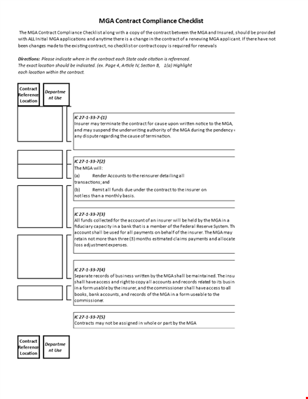 contract compliance checklist template template