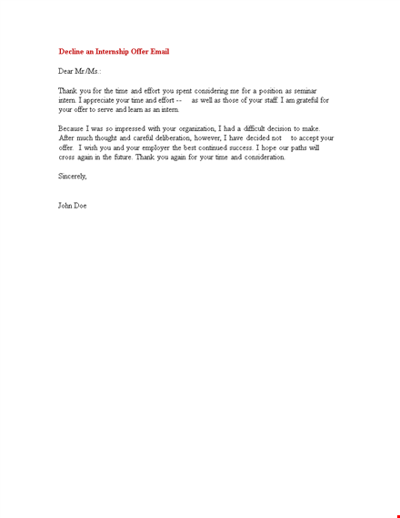 company internship rejection template