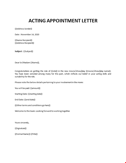 appointment letter acting role template