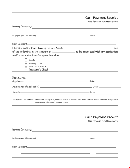 simple cash payment format template