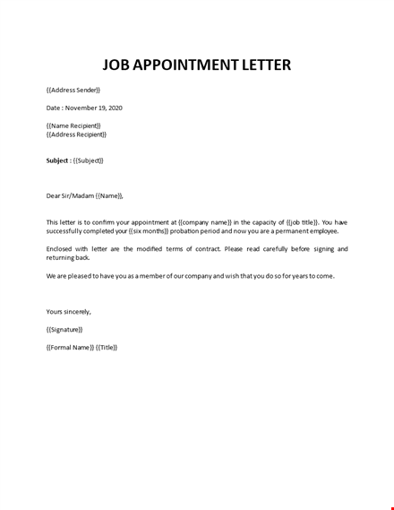 job appointment letter template