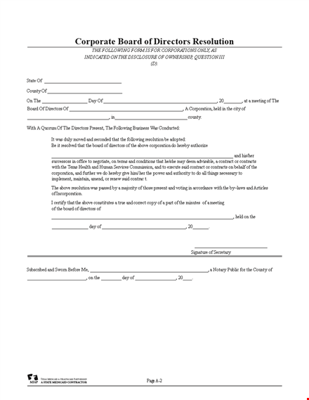 create corporate resolutions easily with our form | notary, board, directors, county template
