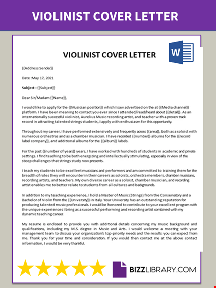 violinist cover letter template
