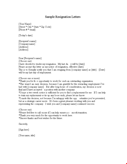 resignation letter samples template