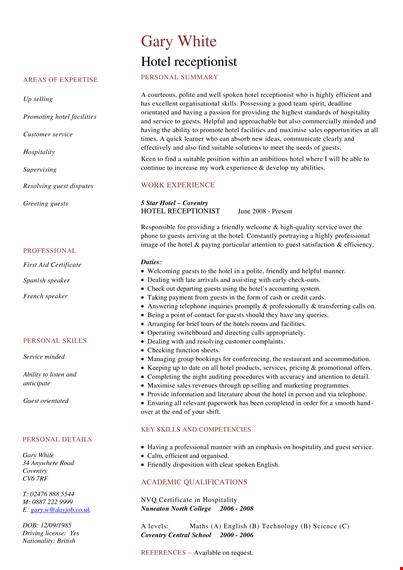 hotel receptionist service: crafting an impressive hotel curriculum vitae for guests template