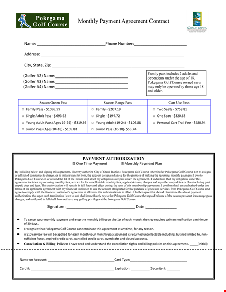 monthly payment agreement template | customize for your needs | pokegama template
