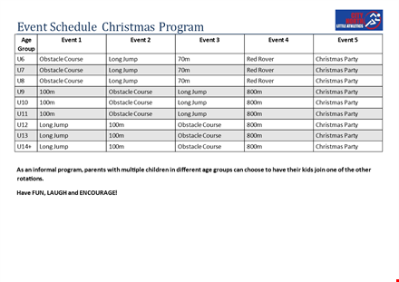christmas program schedule: join our exciting course and overcome fun obstacles template