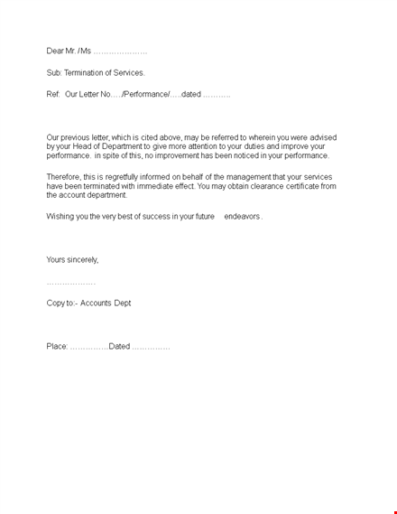 effective termination letter template for improved performance template