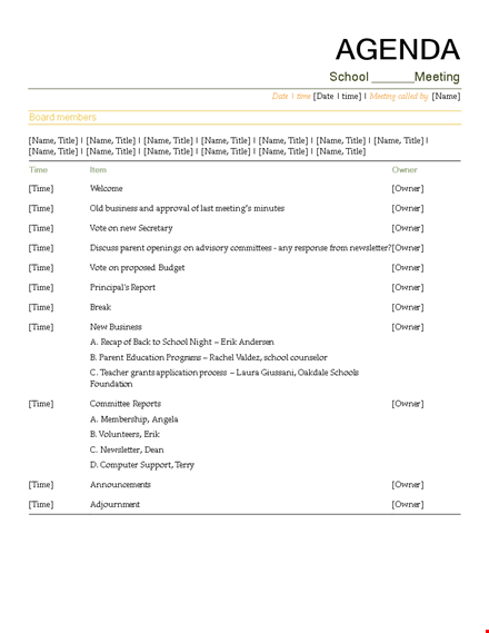 meeting agenda template for school owners template