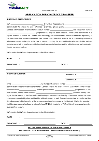 transfer application: download contract transfer letter in pdf | subscriber number template