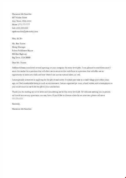 entry level marketing job application letter template