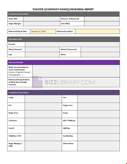 rehearsal report template template