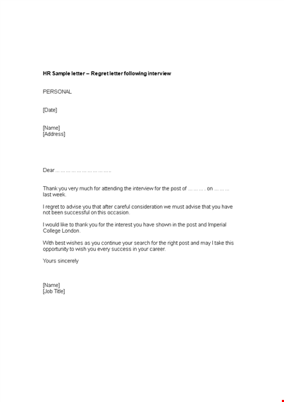 regret letter after interview - tips for writing a professional rejection letter template