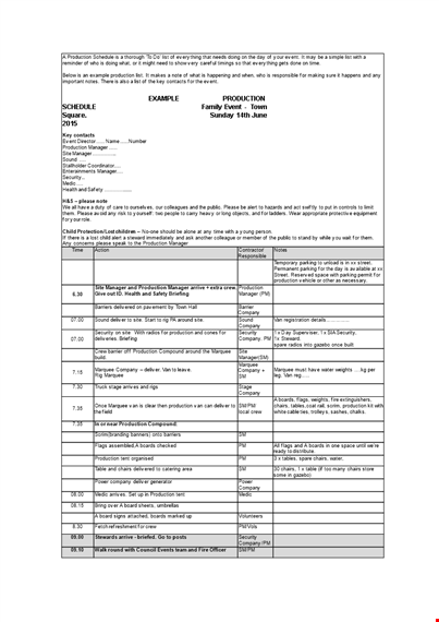 live event production schedule template template