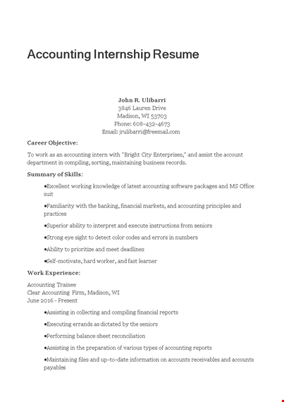 internship accounting resume sample template