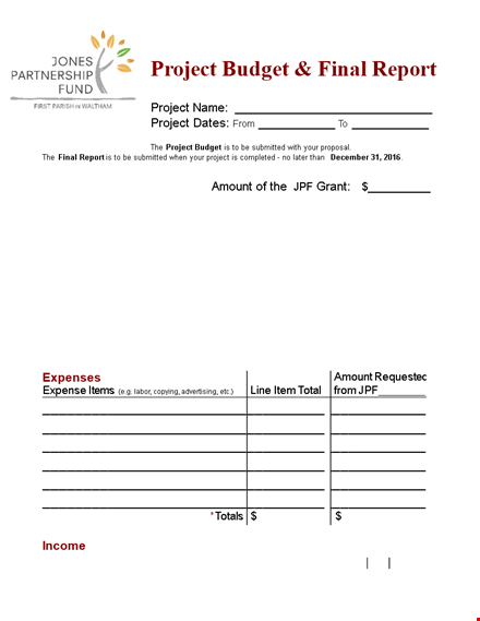 final project budget report template