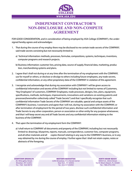 independent contractor non compete agreement template template