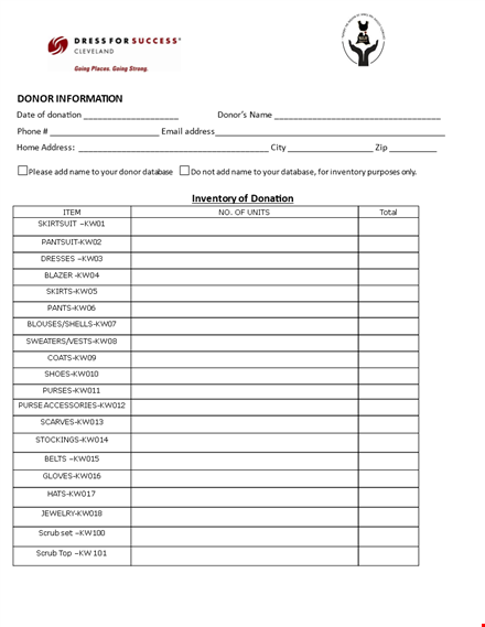donation inventory sample template