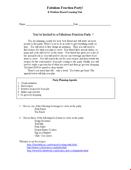 party planning agenda example template