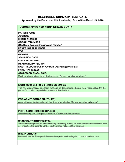 sample discharge summary template template