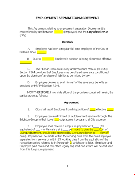 download separation agreement template for employee agreement - our template shall help template