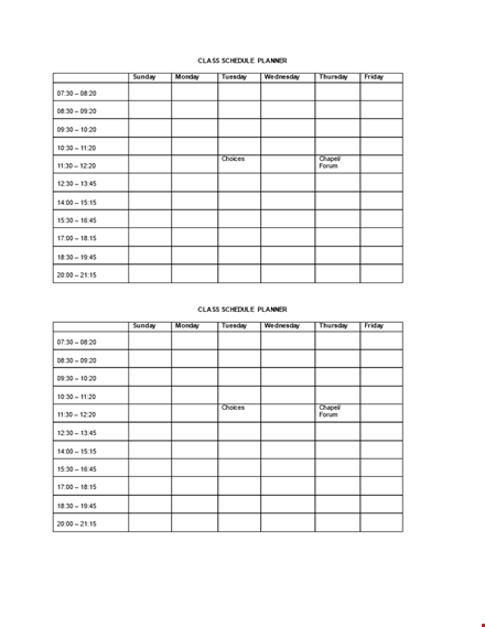 college class schedule planner template - organize your schedule and classes effectively template