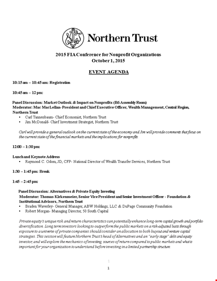 non profit event agenda | trust building in northern panel discussions template