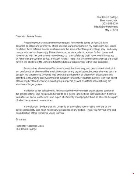 reference letter college application template