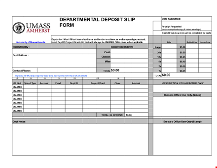 departmental deposit slip template template