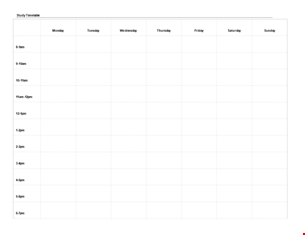 study timetable calendar template word format template