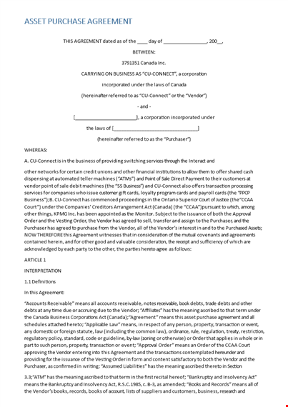 customizable purchase agreement template for vendor and purchaser agreement template
