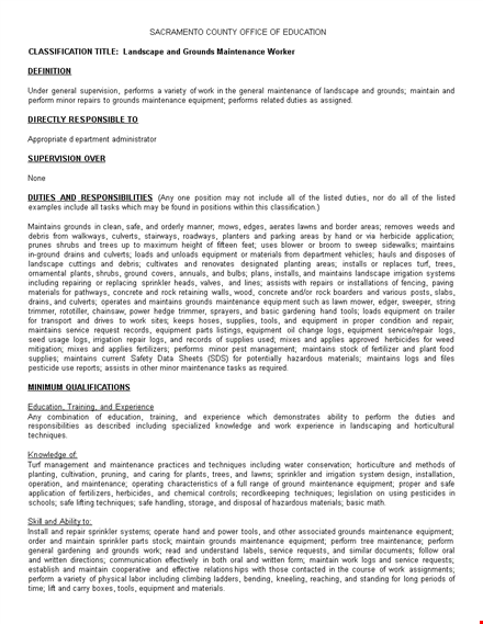 landscaping maintainance job description template