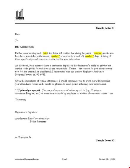 employee absence warning letter- reduce employee absenteeism & improve productivity template