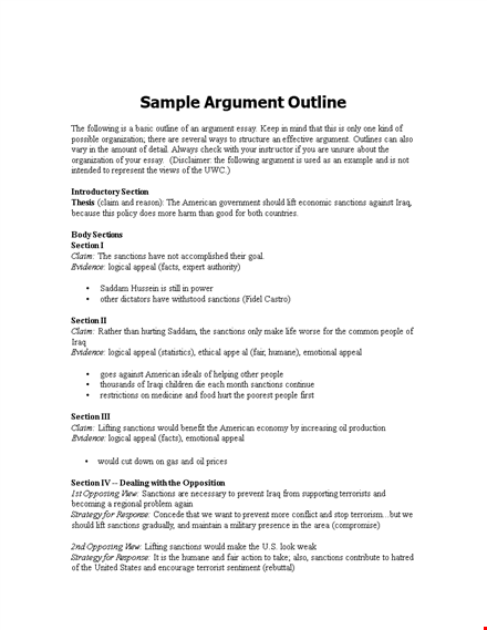 optimized meta title: "sample argument outline | claim, appeal, section, argument, sanctions template