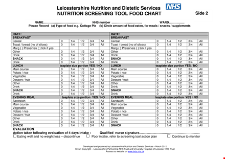 food nutrition chart template