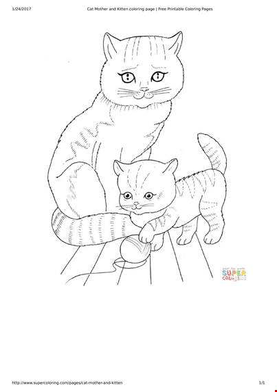 cat and kitten coloring page template