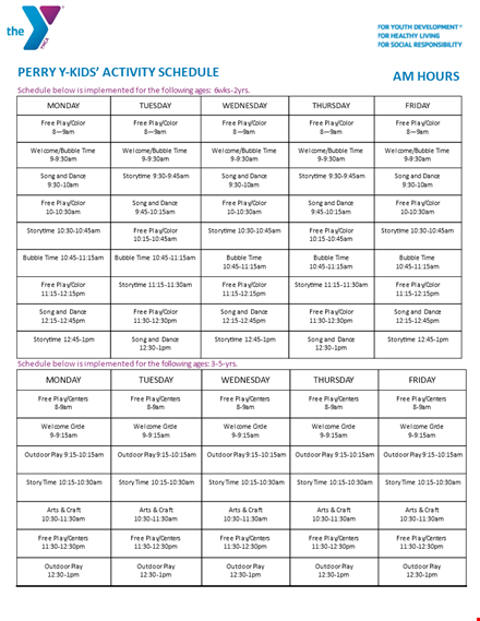 kid’s activity schedule template