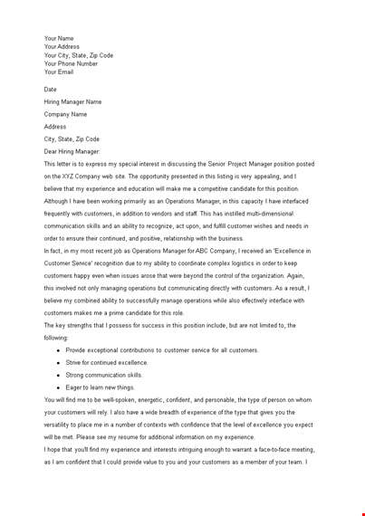 project manager cover letter template