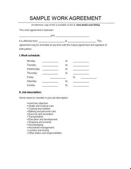 contract work agreement template template