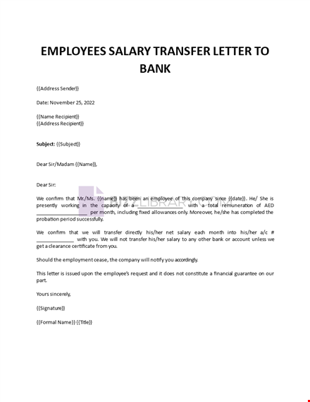 salary transfer letter template