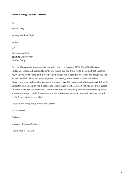 formal apology letter to customer template