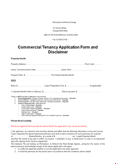 commercial tenant application form template