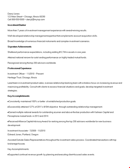 investment banking resume example template