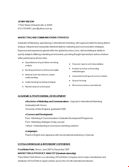 entry level marketing communications resume template