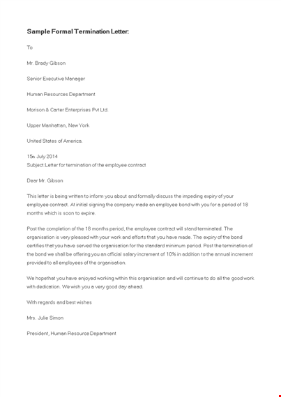formal letter of termination template