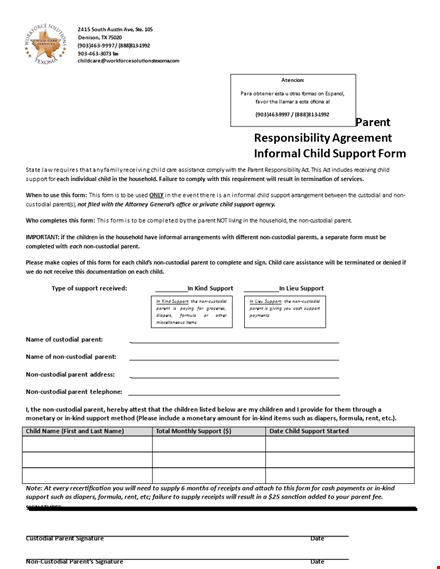 child support agreement template - support your child and protect parental rights template