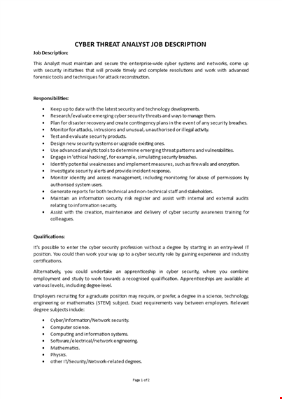 cyber threat analyst job description template
