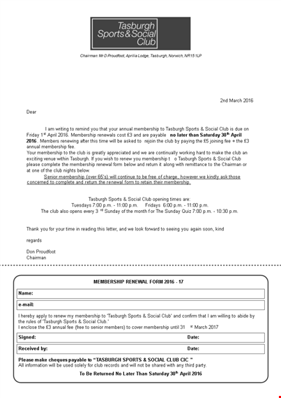 renew membership application | sports & social club | tasburgh template