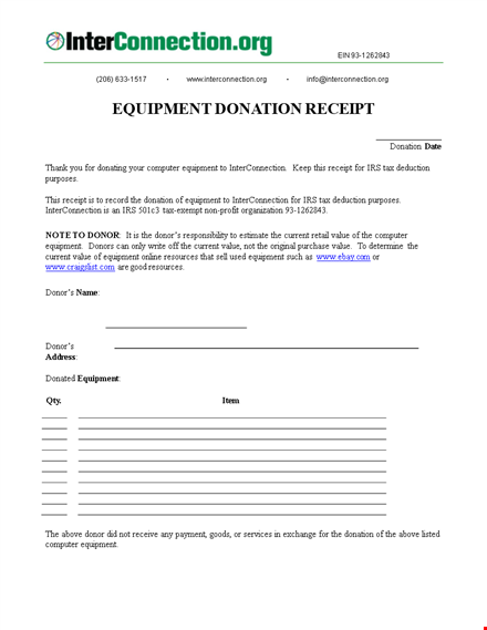 equipment donation receipt template