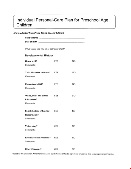 individual personal care plan template template